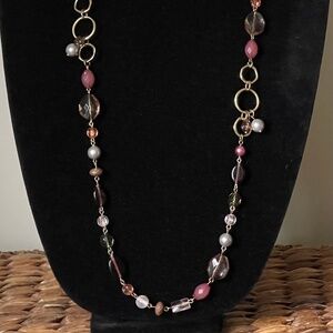 Lia Sophia "Beaujolais" necklace, plastic, faux pearl, glass beads